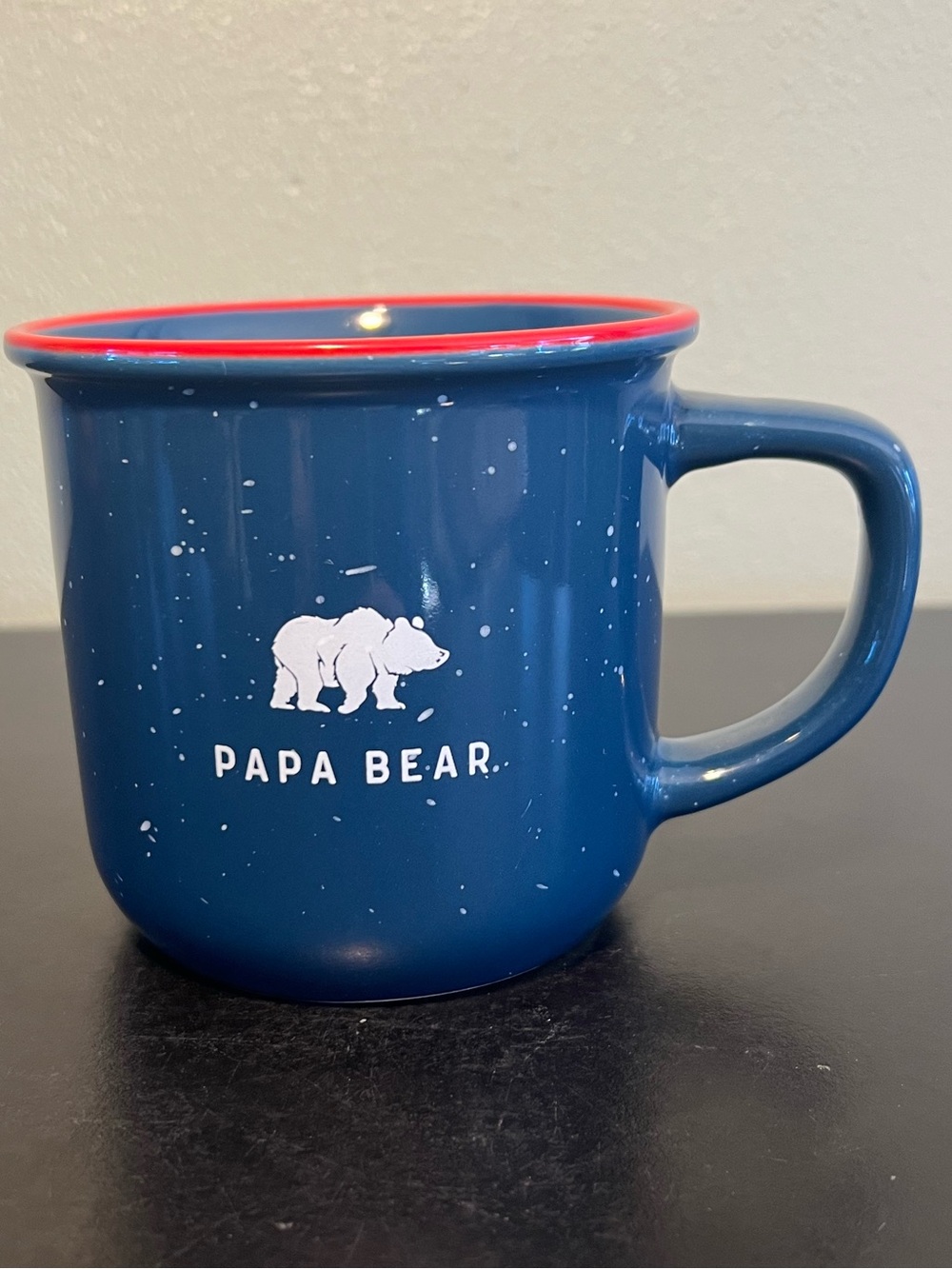 Gentlemen's Hardware PAPA BEAR Stoneware Mug in Blue w/ White Speckles & Red Rim